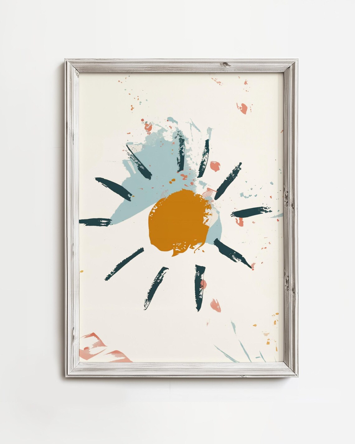 Abstract Sunshine Painting Ochre Sun With Navy Rays Minimalist Beach Print