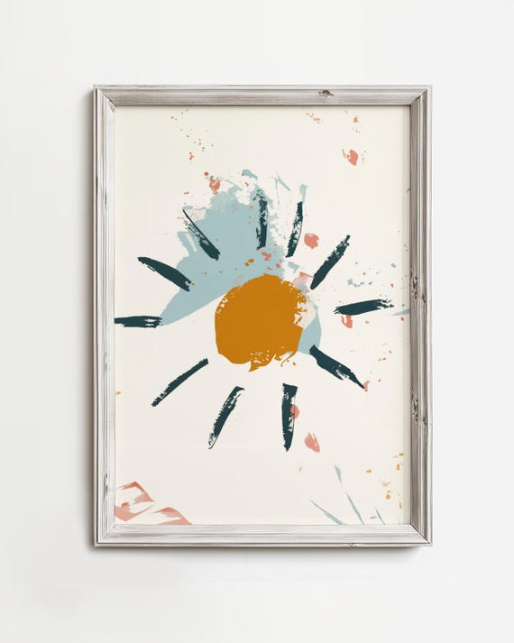 Abstract Sunshine Painting Coastal Beach Home Art Simple Rustic Print Wall Decor Sun Artwork For Morning Sunrise Sunset