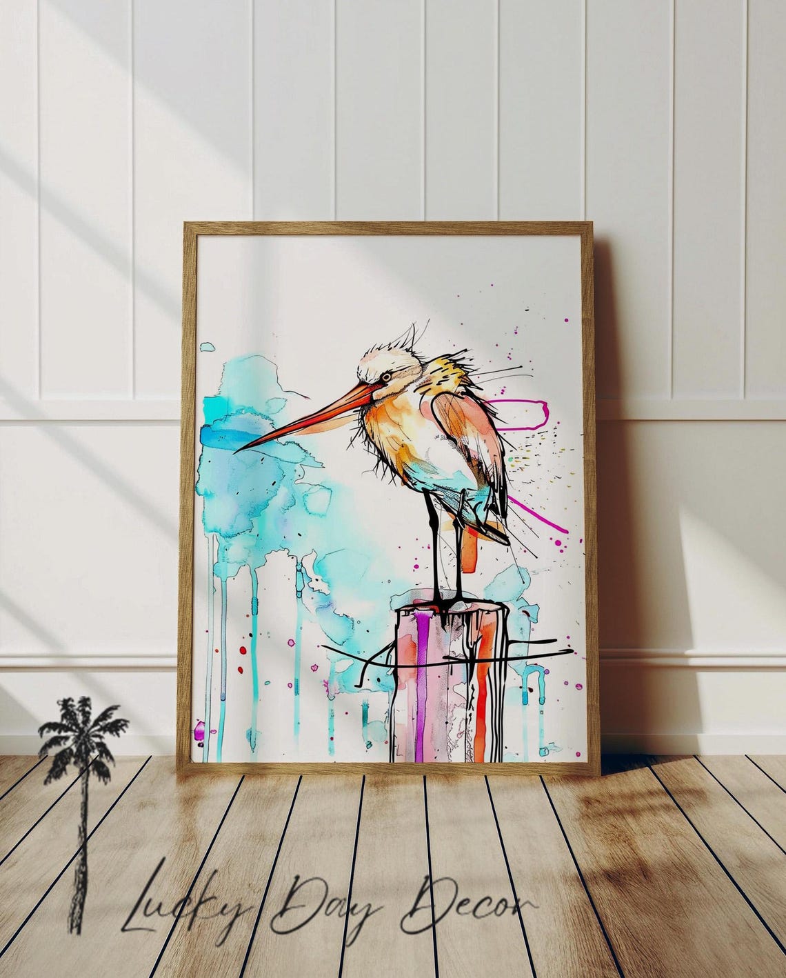 Coastal Wading Bird Watercolor Abstract Splash Beach Bird Art Poster