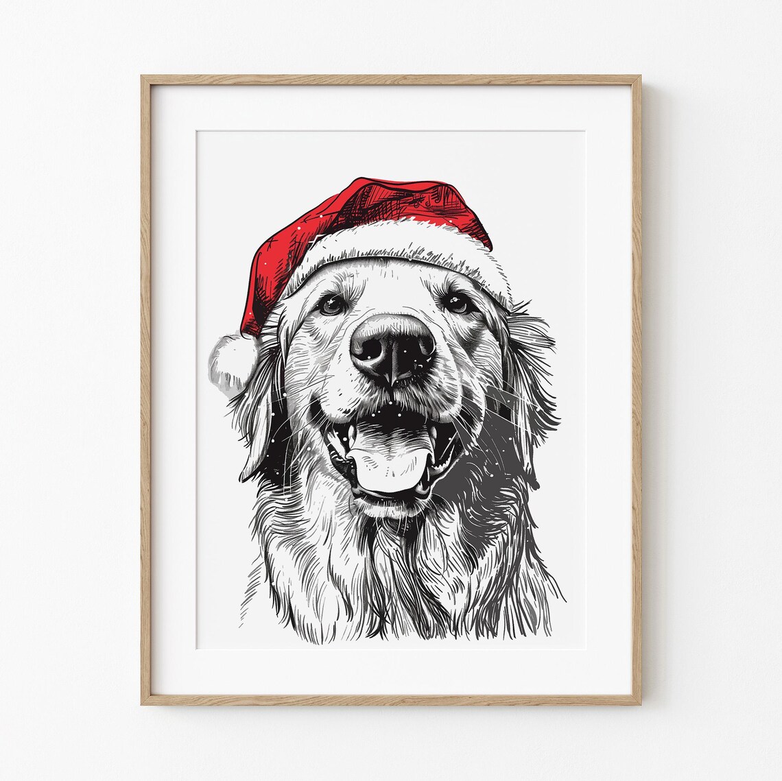 Golden Retriever Wearing Santa Hat Smiling Christmas Dog Poster