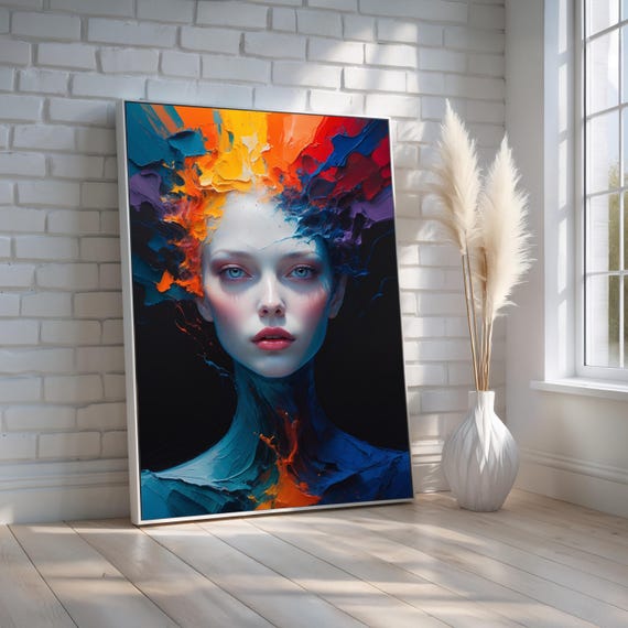 Abstract Female Portrait Canvas Surreal Impasto Paint Explosion Art Bold Modern Wall Decor For Creative Spaces Ready To Hang