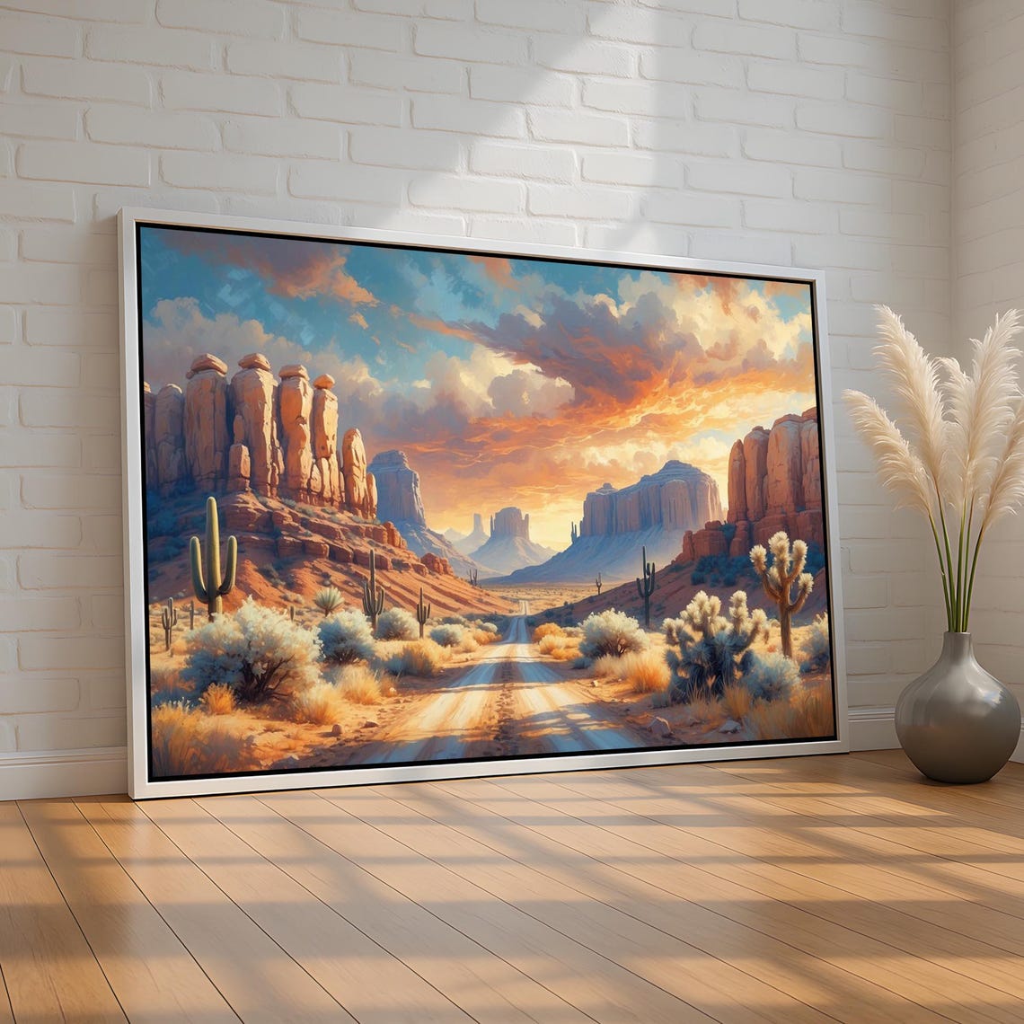 Scenic Southwest Desert Road Through Red Rock Canyon Sunset Poster