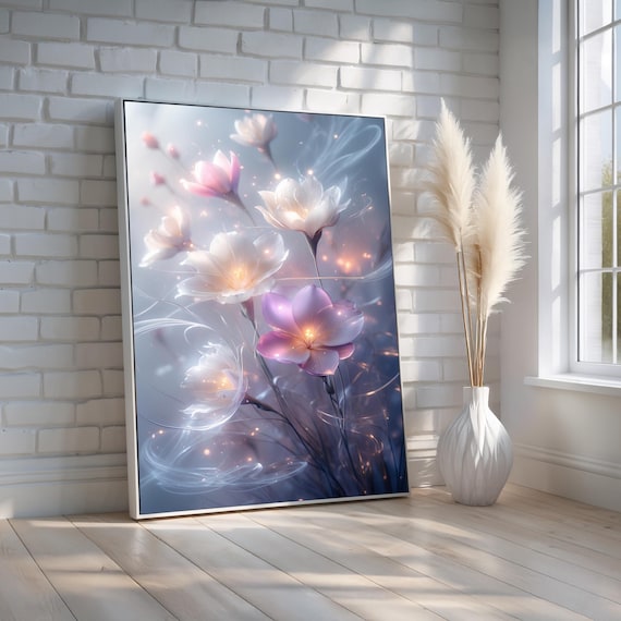 Glowing Pastel Flowers Magical Floral Fantasy Bedroom Wall Poster