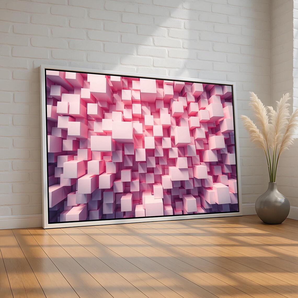 3d Pink Cube Wall Art Geometric Abstract Canvas Print Modern Depth Dimension Decor Pop Gift For Designers Ready To Hang