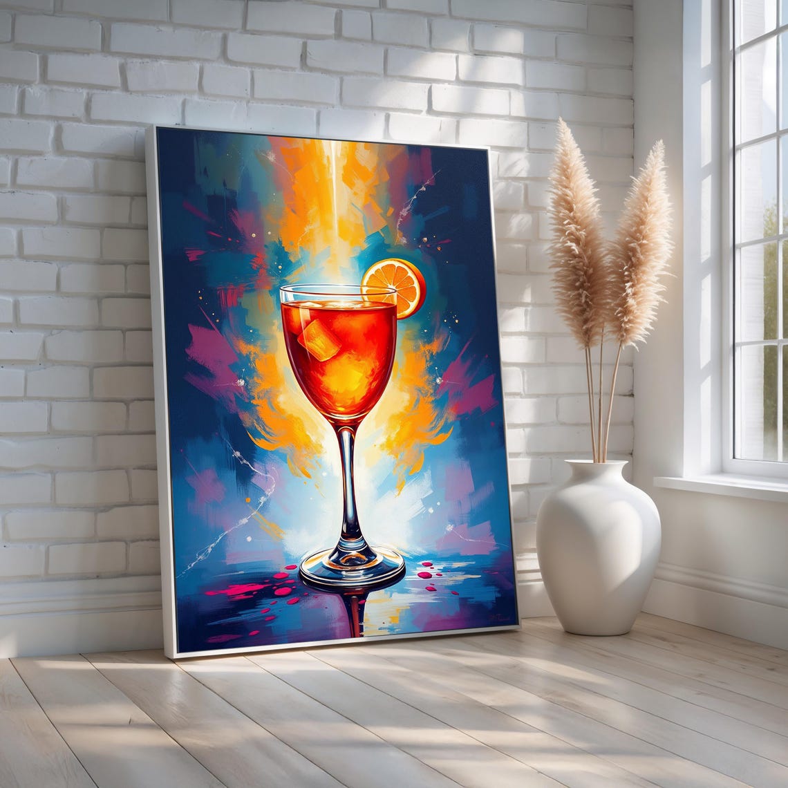 Vibrant Orange Cocktail Spritz Colorful Modern Abstract Bar Print