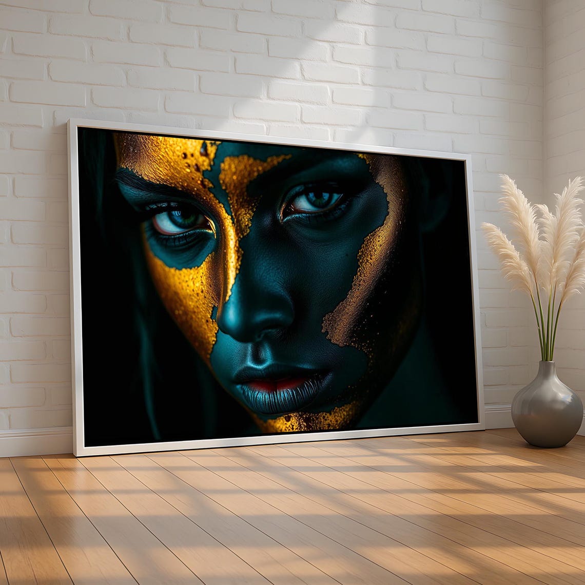 Bold Black And Gold Female Face Portrait Dramatic Modern Art Poster