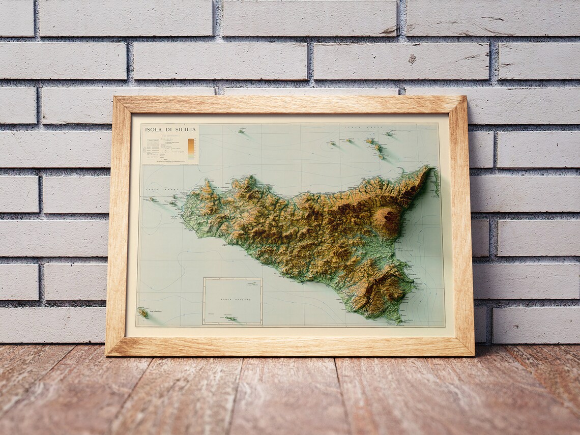 Isola Di Sicilia Vintage Relief Map Italian Island Cartography Poster - Image 2