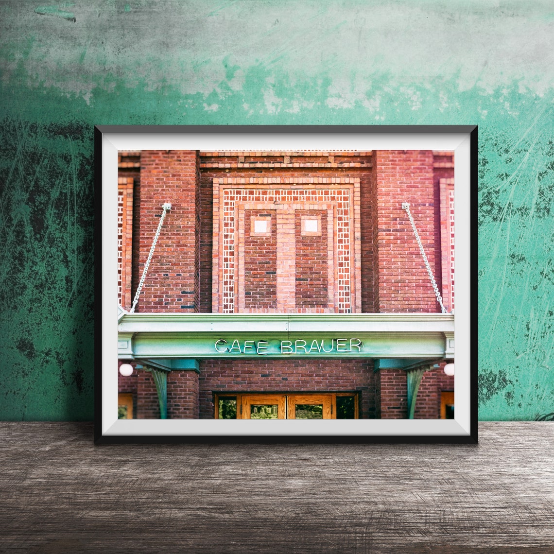Cafe Brauer Brick Building Sign Lincoln Park Chicago Vintage Poster