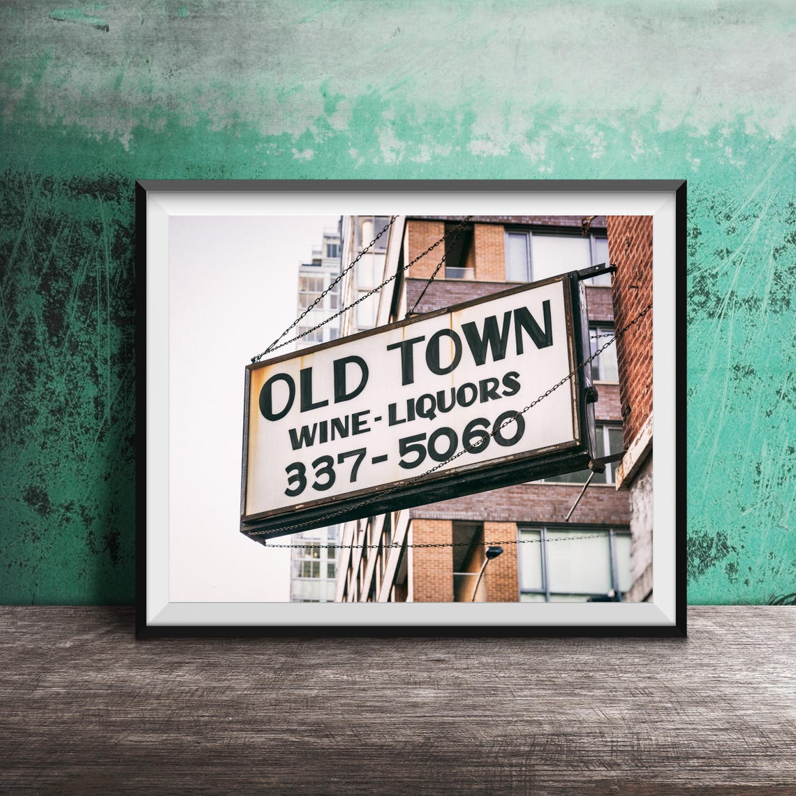 Old Town Wine Liquors Chicago Hanging Sign Black White Photo Print - Image 3