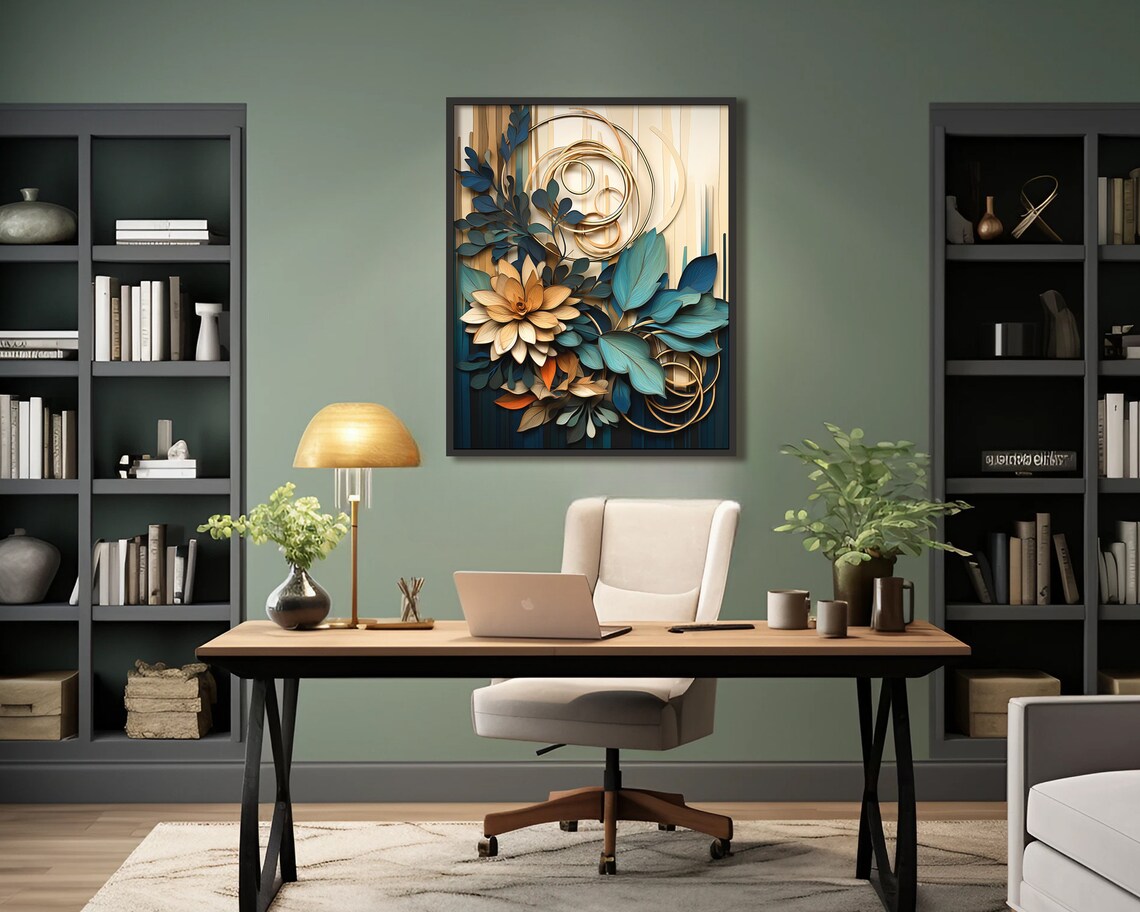 Blue And Beige Botanical Poster, Boho Bedroom Art - Image 2