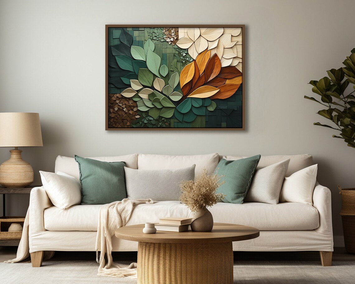 Wood Grain Botanical Leaves Boho Art Print - Image 4