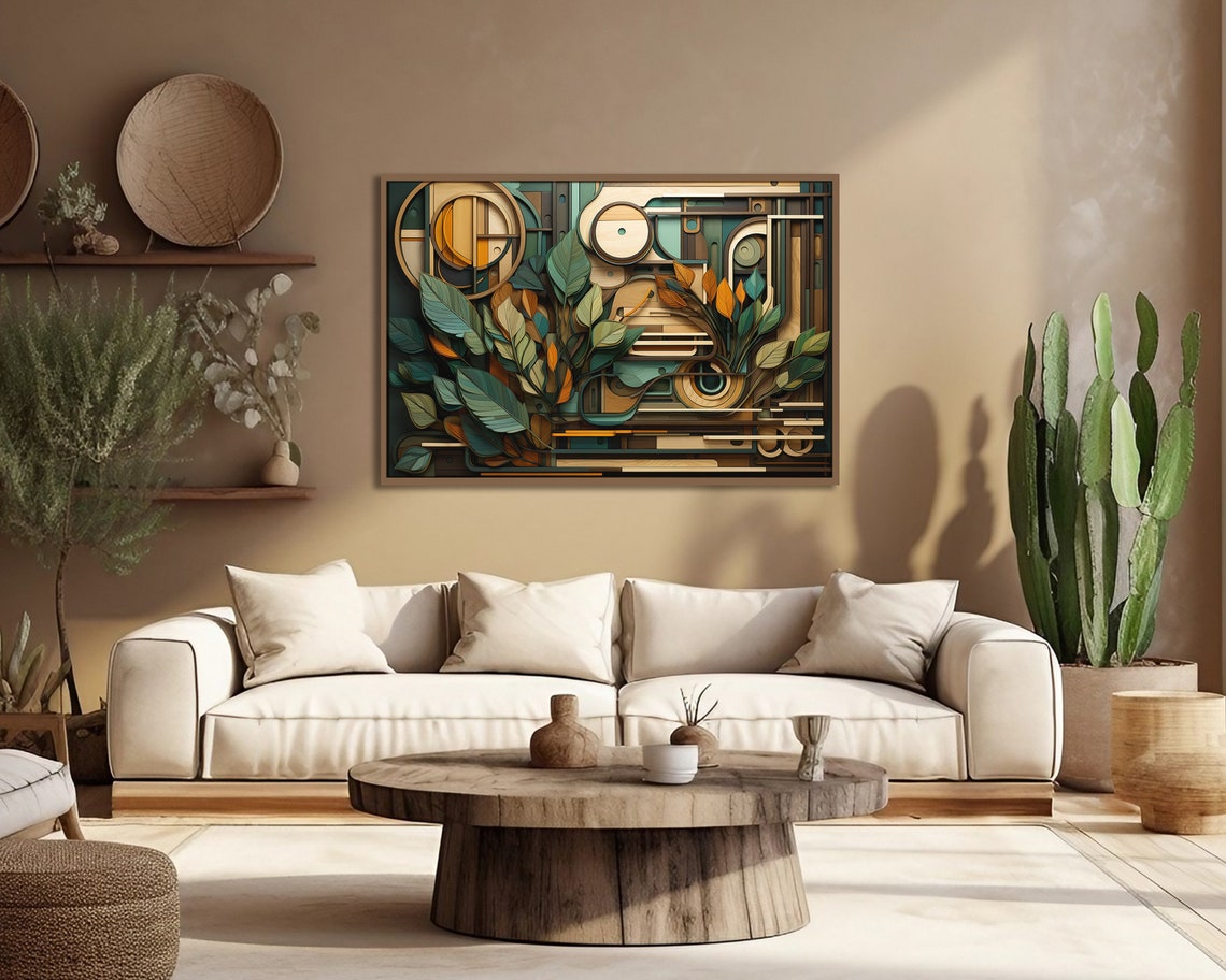 Art Deco Botanical Leaves Geometric Gold Teal Elegant Wall Art Poster - Image 2