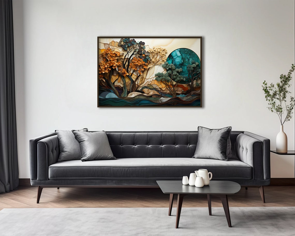 Surreal Landscape Abstract Wall Art Nature Inspired Print Bold Colors Of Teal And Orange Home Decor Modern Wall Art Bedroom Art Unique - Image 3