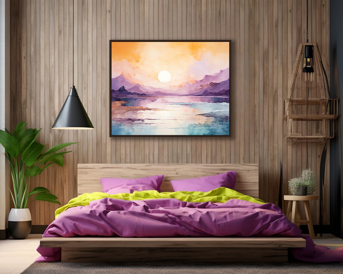 Abstract Landscape Art Print Living Room Decor Bedroom Art Home Decor Purple Blue Orange Poster Over The Bed Art Unframed Art Print - Image 4