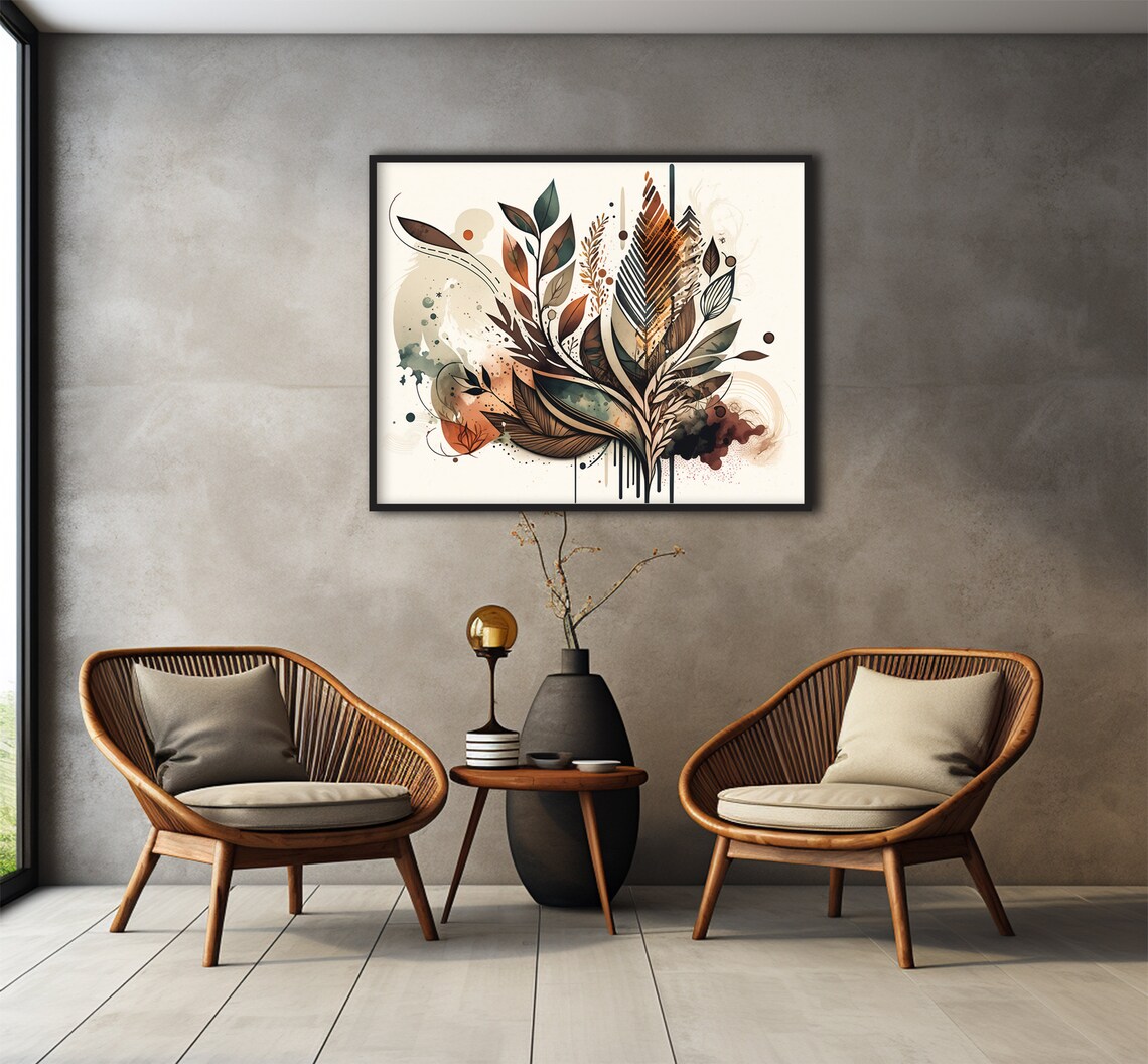 Boho Abstract Botanical Art Print, Neutral Earth Tones - Image 2