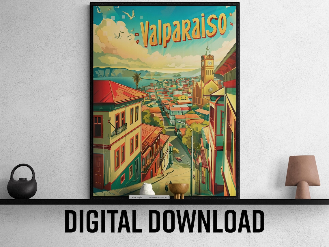 Valparaiso Chile Colorful Hillside Houses Above Bay Travel Poster