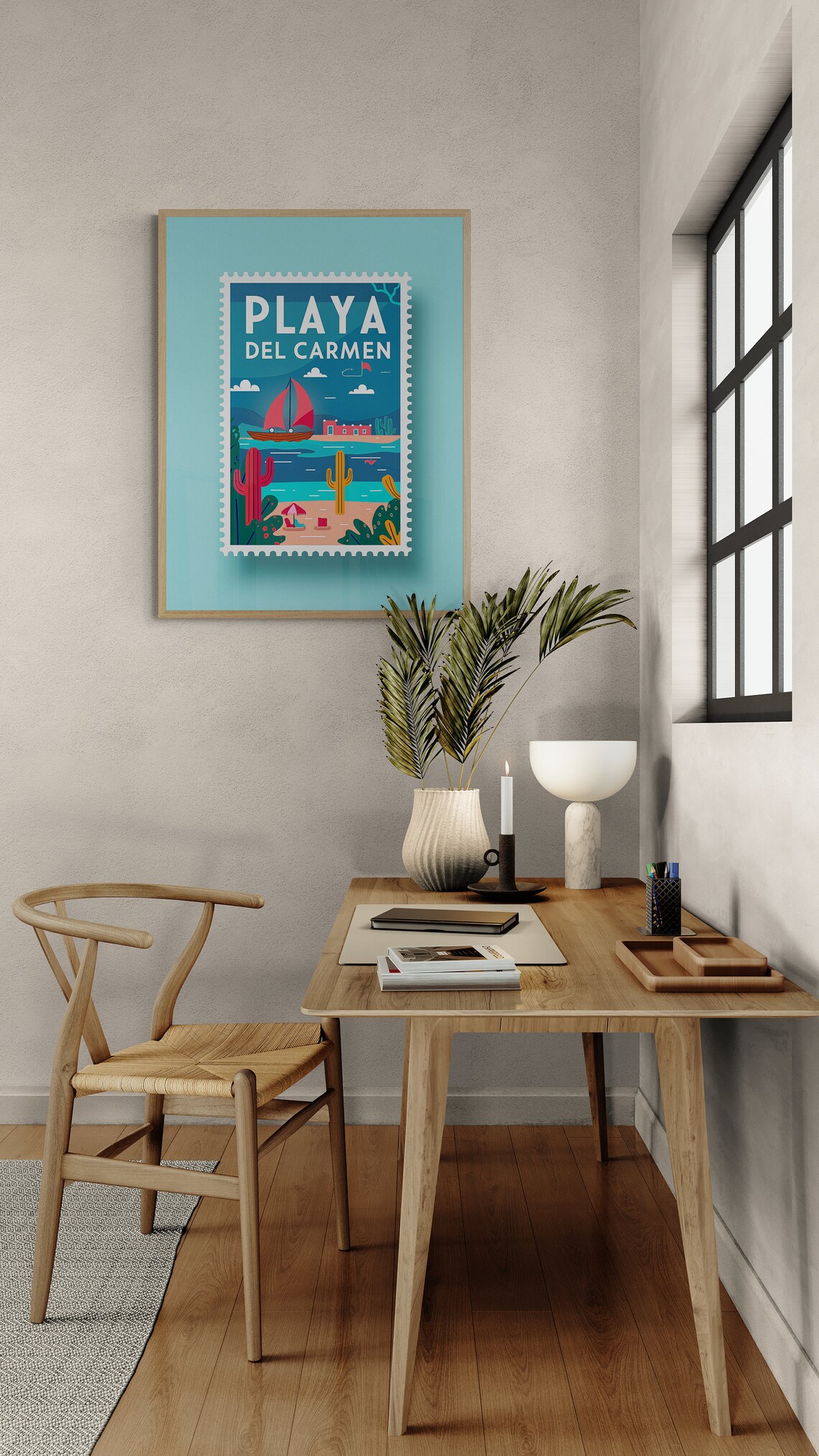 Playa del Carmen Beach Sailboat Vintage Travel Stamp Art Poster - Image 3