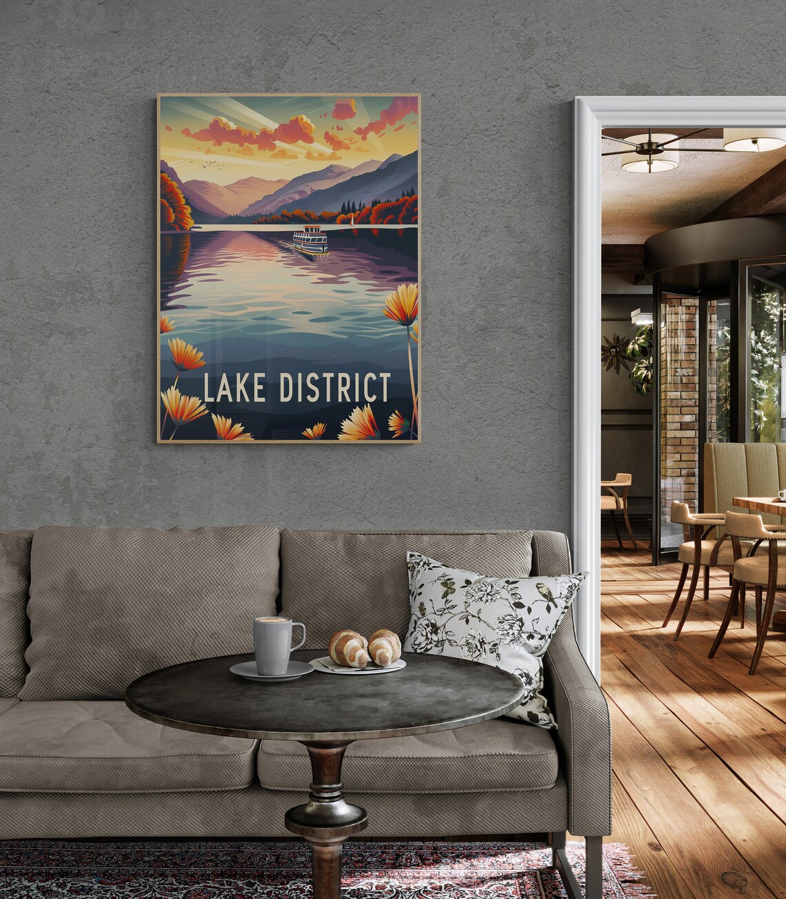 Lake District England Lake Steamer Fells Autumn Retro Poster - Image 2