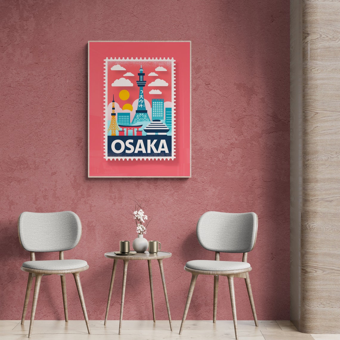 Osaka Japan Tower Torii Gate Vintage Travel Stamp Style Poster - Image 4