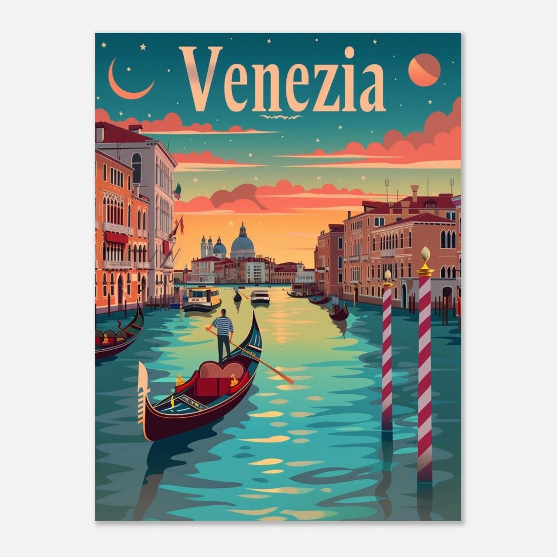 Venezia Gondolier Canal Dusk Lagoon Vintage Italian Romance Poster - Image 2