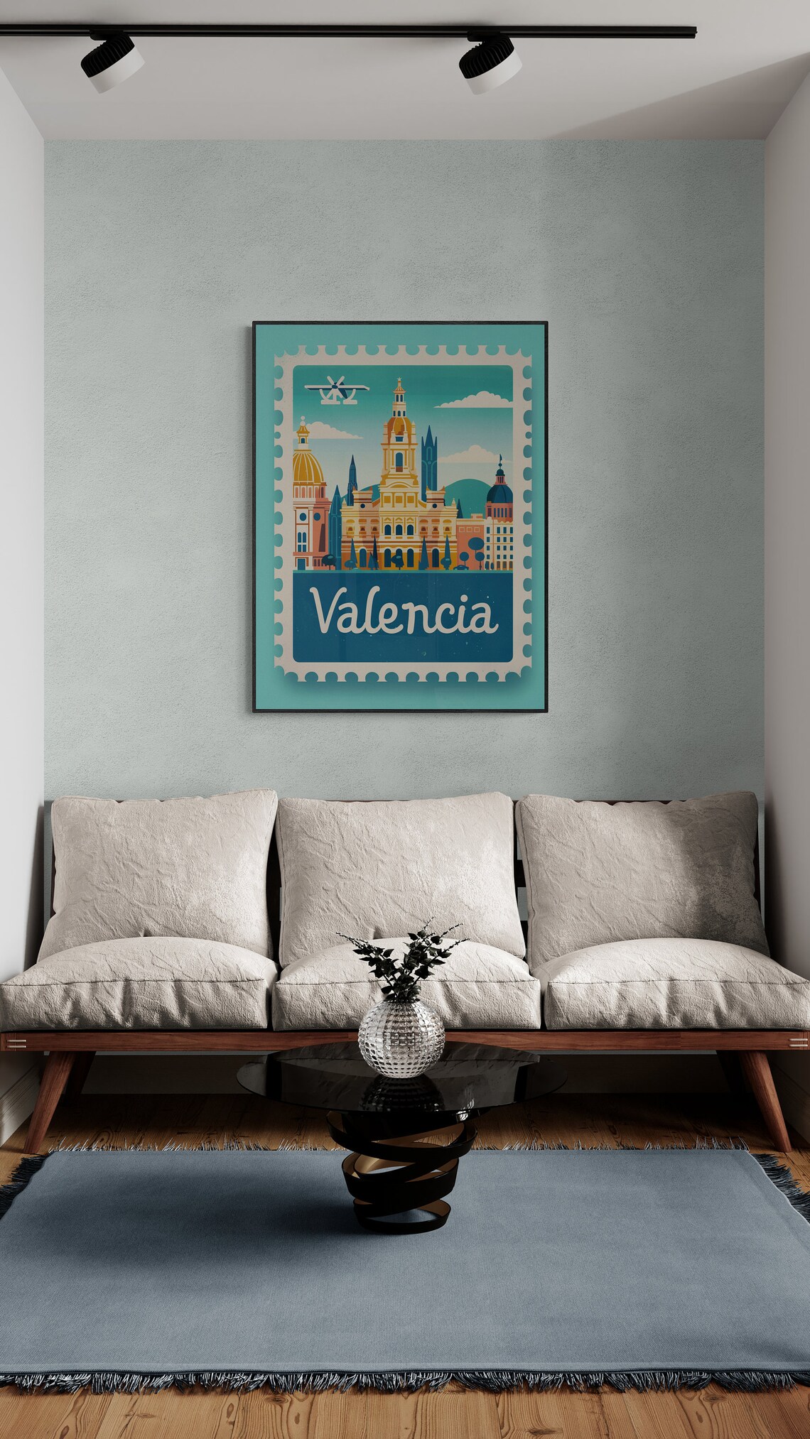 Valencia Spain City Skyline Vintage Stamp Style Travel Poster - Image 3