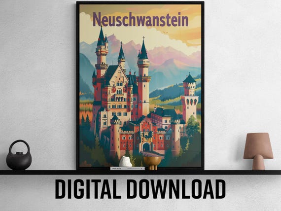 Neuschwanstein Vintage Poster Stunning Castle Art For Home Decor Unique Gift Idea For History Lovers
