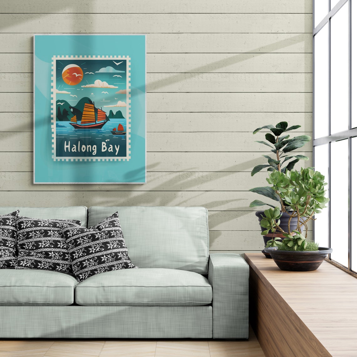 Halong Bay Vietnam Junk Boats Limestone Karsts Stamp Travel Poster - Image 4