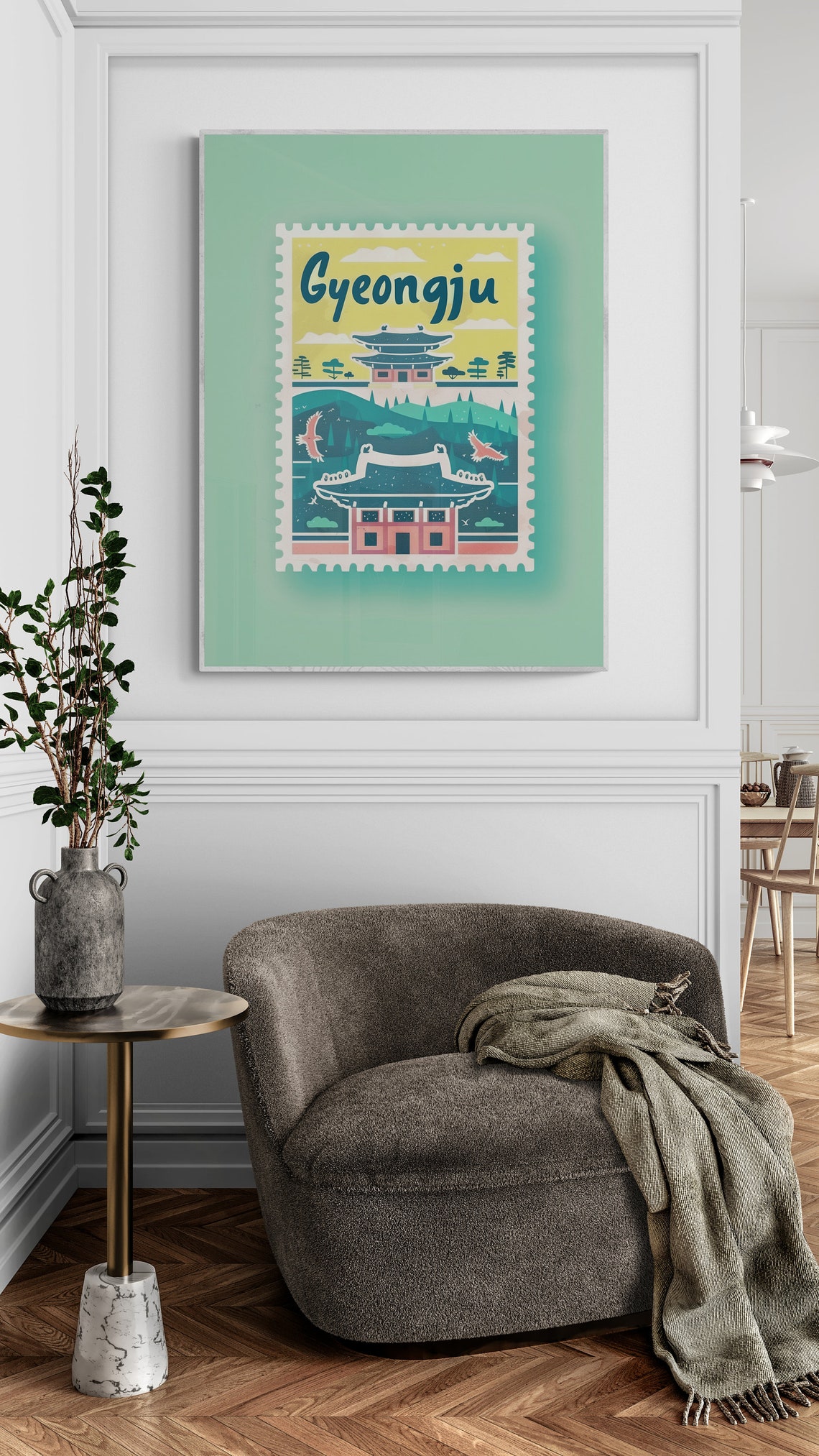 Gyeongju Korea Ancient Temples Pagoda Stamp Travel Art Poster - Image 4
