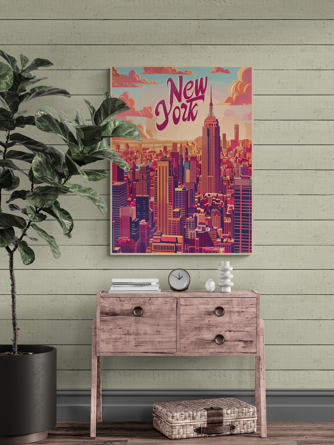 New York Manhattan Empire State Skyline Sunset Travel Poster - Image 5