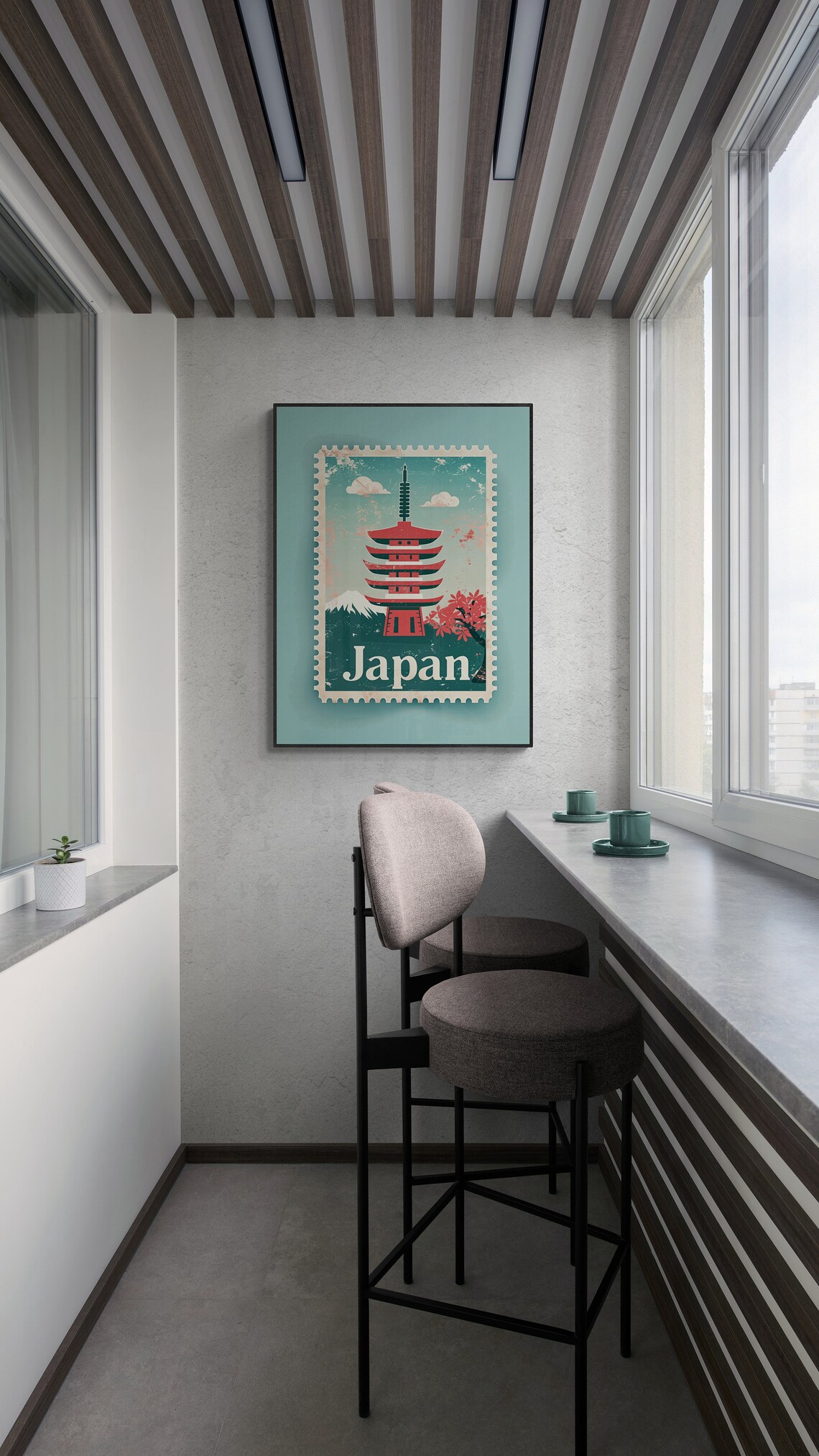Japan Pagoda Mount Fuji Maple Vintage Stamp Style Travel Poster - Image 5