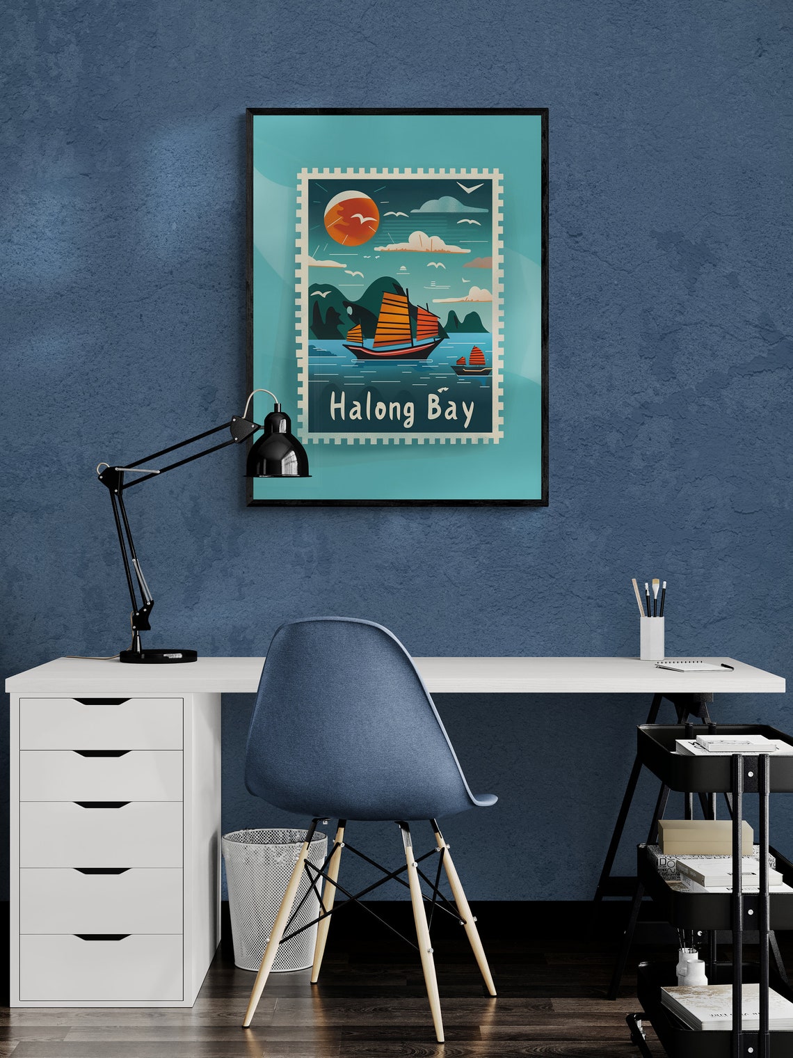 Halong Bay Vietnam Junk Boats Limestone Karsts Stamp Travel Poster - Image 5