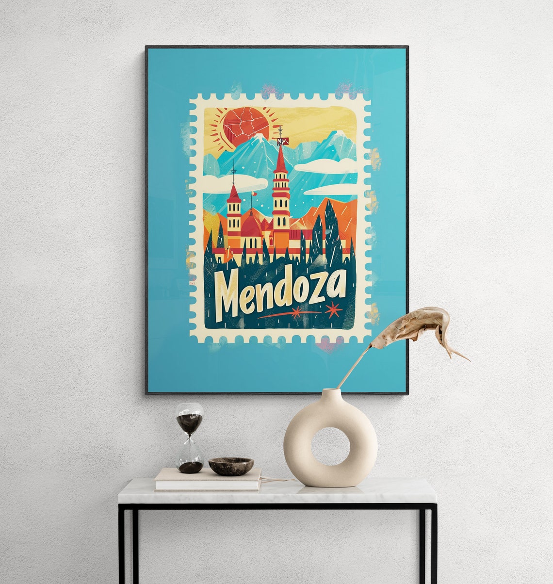 Mendoza Argentina Vintage Postage Stamp Mountain Town Travel Poster - Image 5