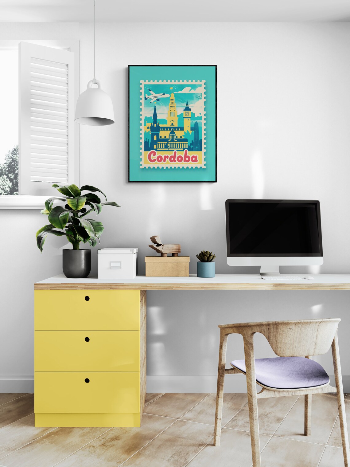 Cordoba Historic Towers Airplane Vintage Travel Stamp Style Poster - Image 4