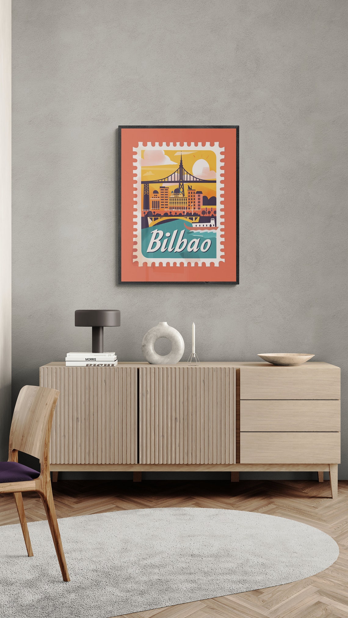 Bilbao Spain River Bridge Skyline Retro Stamp Travel Art Poster - Image 4