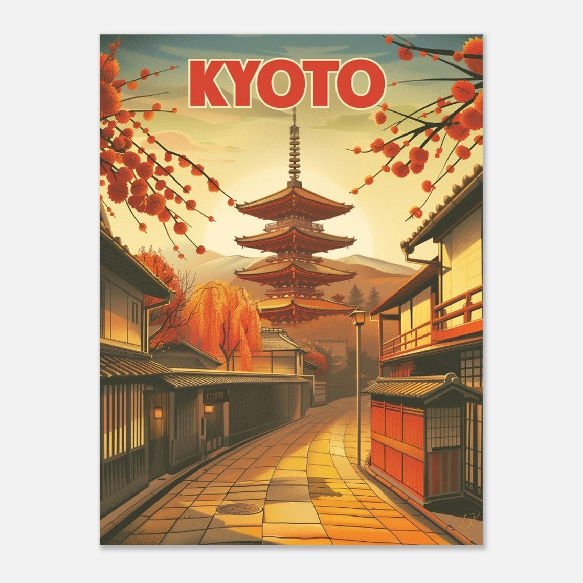 Kyoto Five Storied Pagoda Autumn Branches Street Travel Poster - Image 2