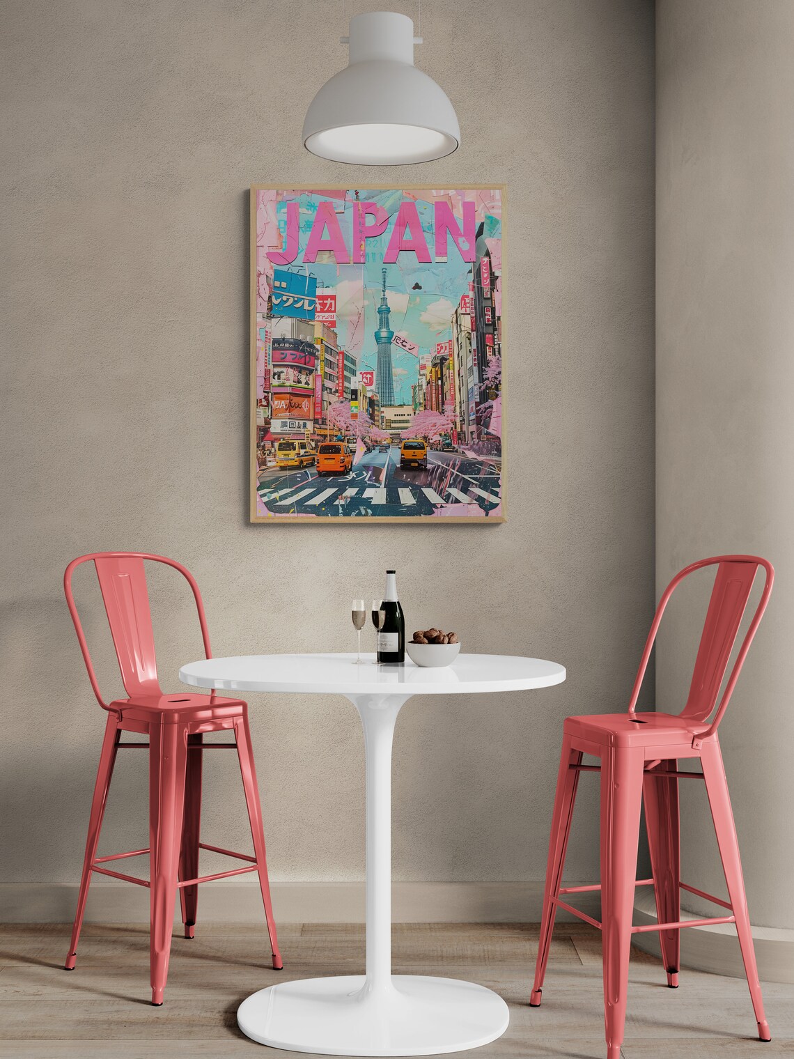 Japan Tokyo Skytree Cherry Blossom City Street Painterly Travel Poster - Image 3