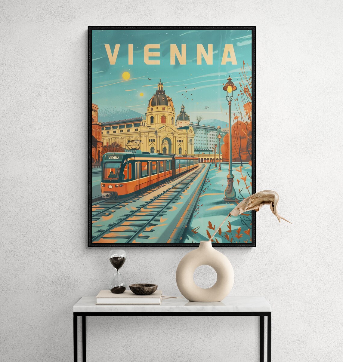 Vienna Evening Tram and Historic Dome Building Vintage Night Poster - Image 2
