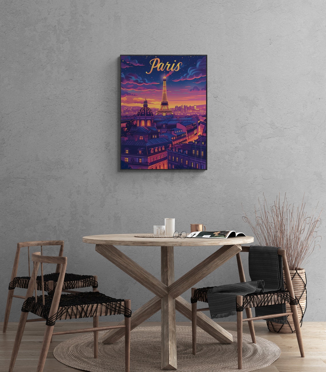 Paris Eiffel Tower Rooftops Night Skyline Romantic Travel Poster - Image 4