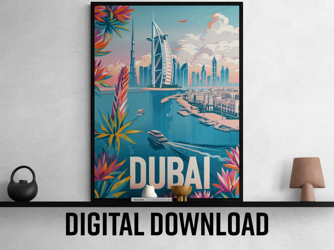 Dubai Bright Marina Daytime Skyline Tropical Escape Travel Poster