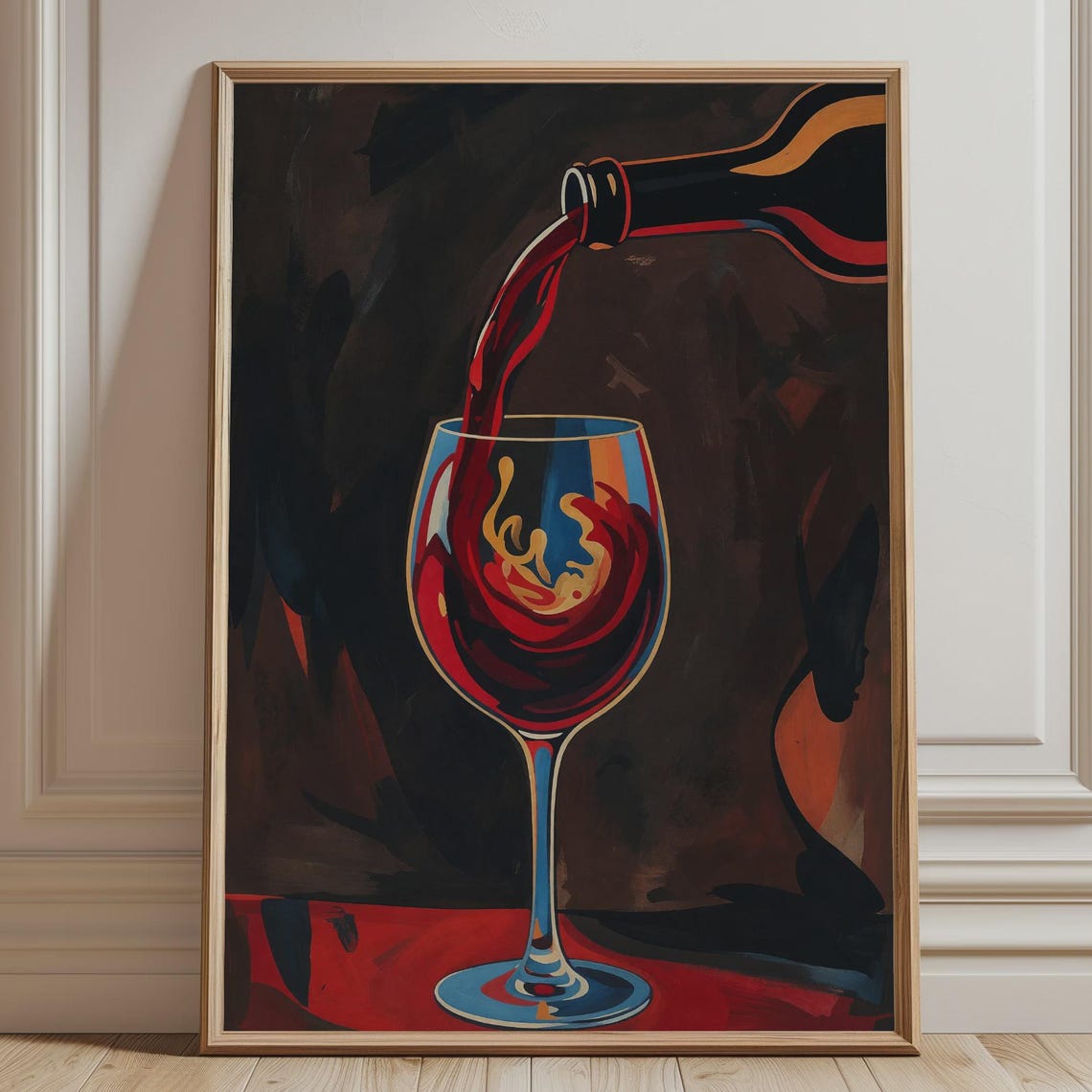 Red Wine Pour Poster Moody Glass Art Print Modern Vineyard Decor Dark Bar Wall