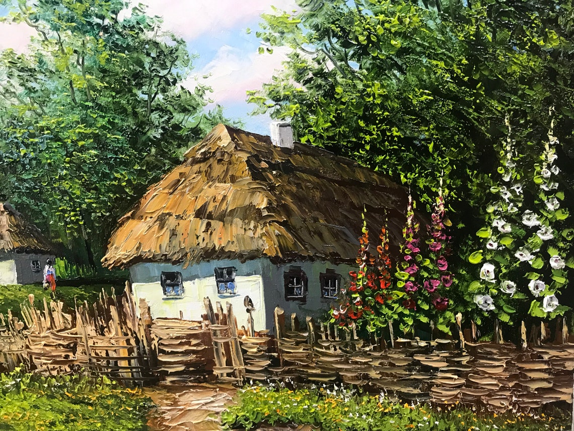 Ukrainian Village Thatched Huts River Horse Summer Art Poster - Image 2