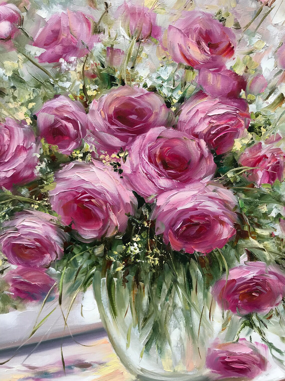 Pink Roses Still Life, Ukrainian Floral Art Print - Image 2
