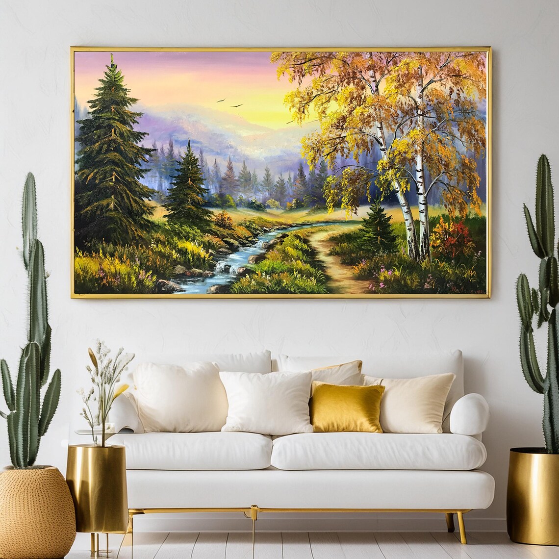 Landscape Amp Scenery Painting Original Sunset Country Landscape Oil Painting Blue Ridge Mountains Wall Art Nature Creek Painting On - Image 3
