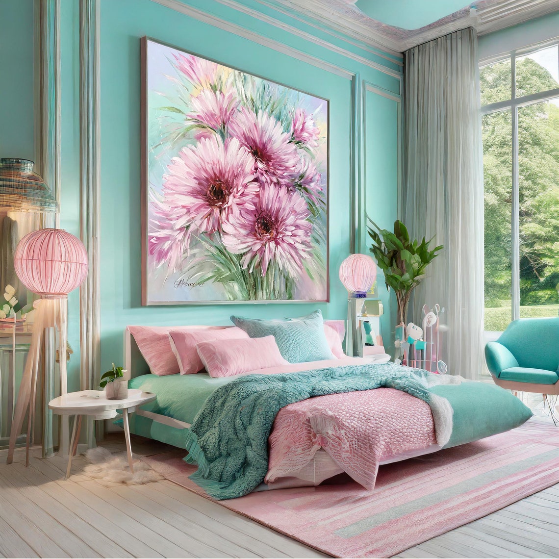 Pink Gerbera Daisies Close Up Soft Pastel Bloom Bouquet Art Poster - Image 2