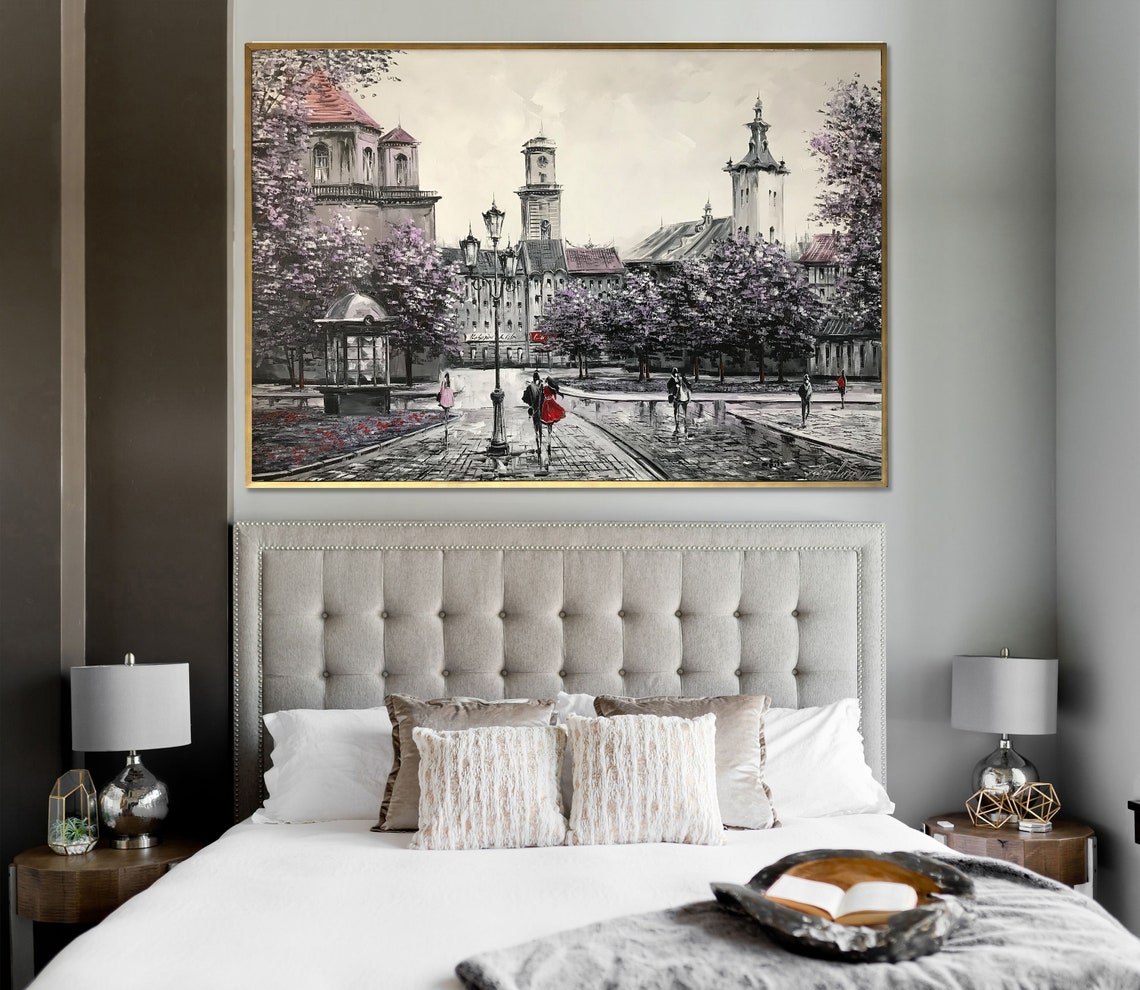 Lviv Ukraine Oil Painting Original Black White Cityscape Paintings Ukrainian Wall Art Ukraine Art Painting City Street Painting On - Image 3