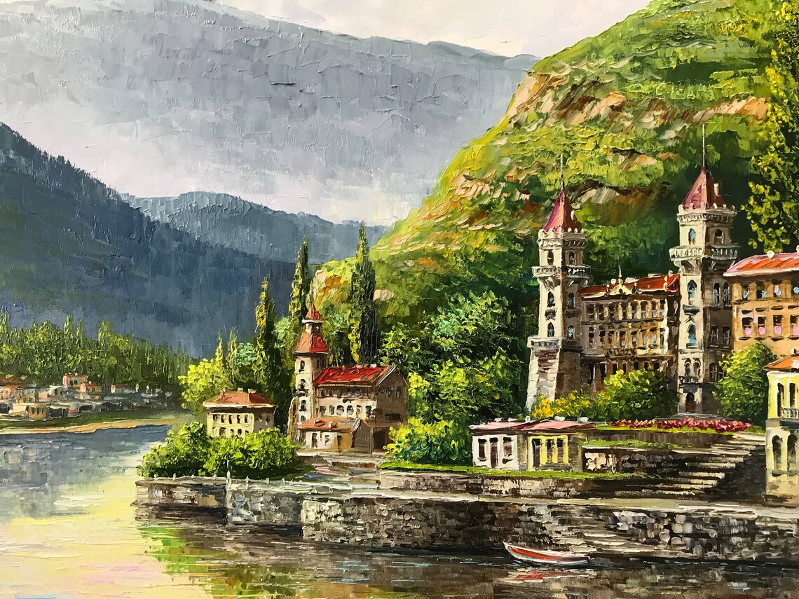 Lake Como Oil Painting, Italian Landscape Art Print - Image 2