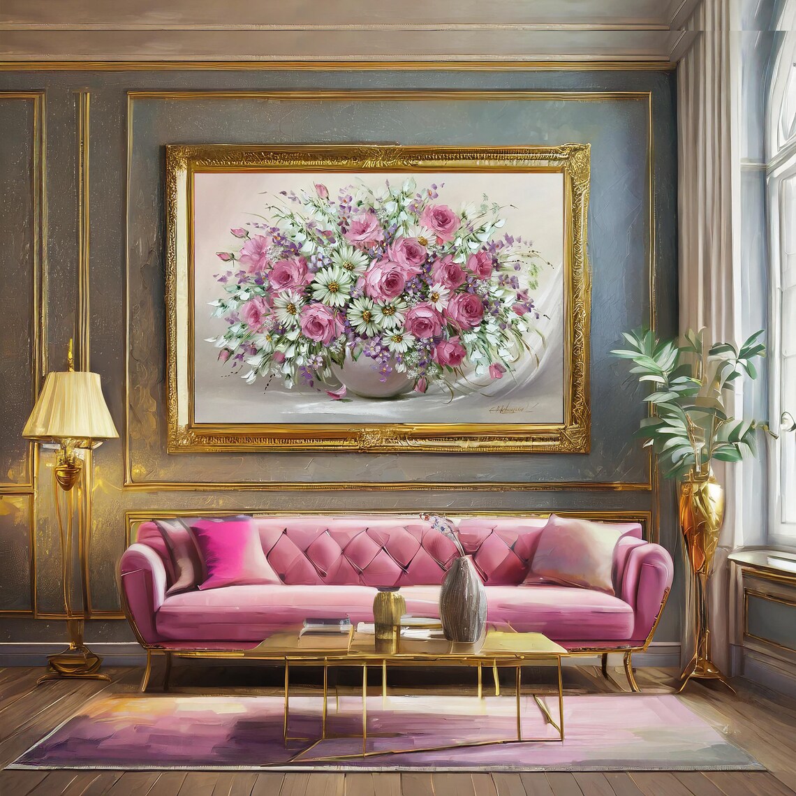 Roses Bouquet Oil Painting Original Flowers In A Vase Painting Classic Artwork Pink Flowers Art Rose Flower Oil Painting Luxury Gift For Her - Image 3
