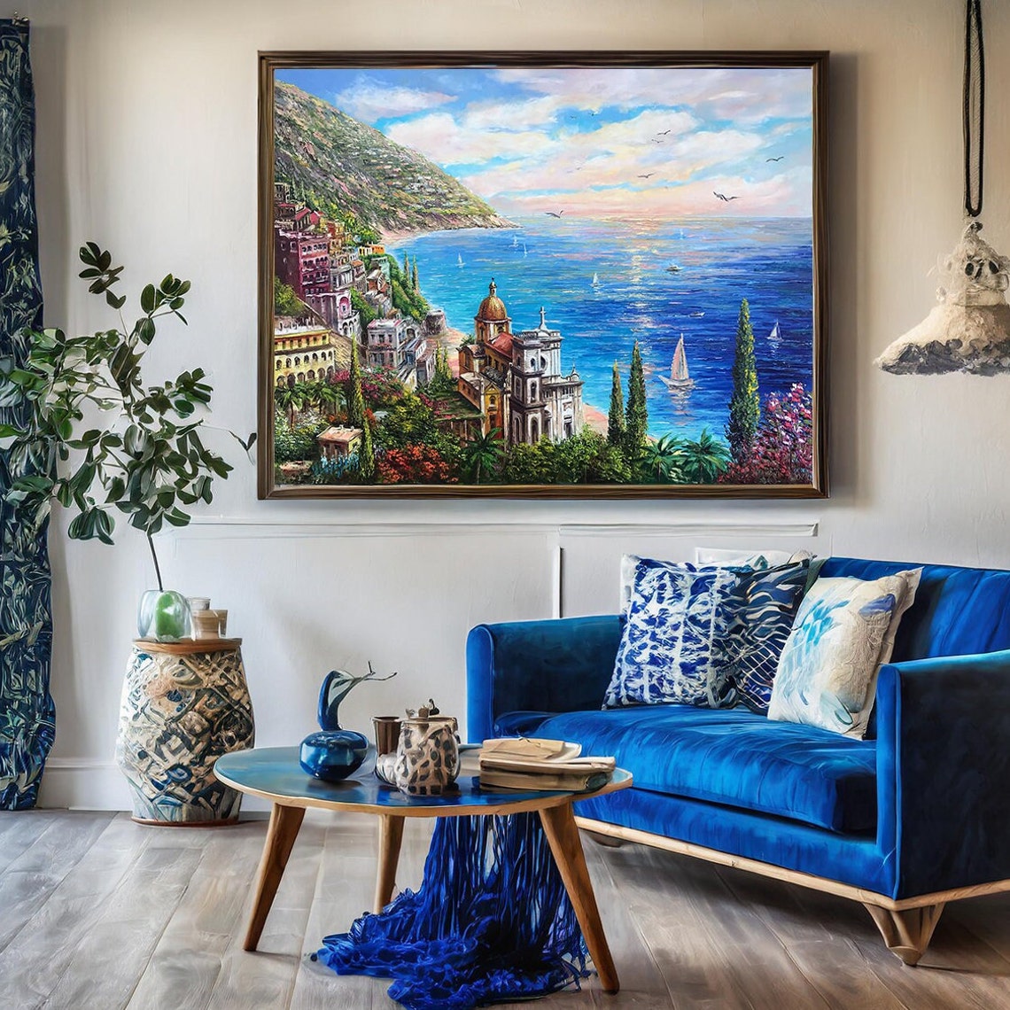 Positano Coast Italy Oil Painting Original Italian Scenery Paintings Italy Artwork Panoramic Seascape Painting Italian Amalfi Coast Painting - Image 3
