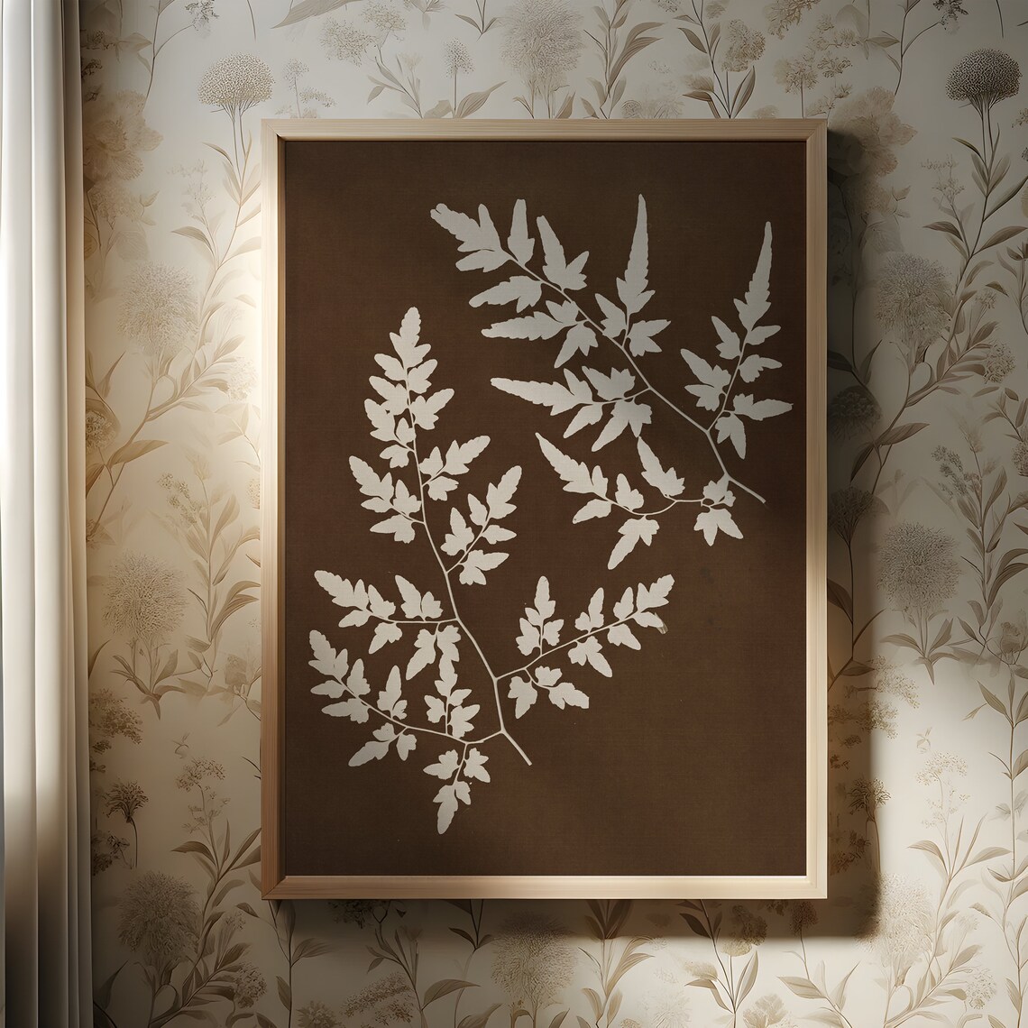 White Fern Botanical Silhouette Minimalist Neutral Brown Wall Art - Image 3