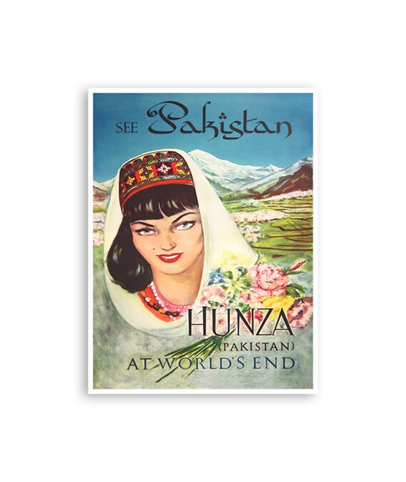Pakistan Travel Art Hunza Valley Poster Vintage Middle Eastern Print Xr4192